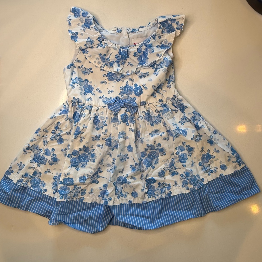 Nannette Kids Blue Floral & Stripe Ruffle Dress -‎ Size 3T
